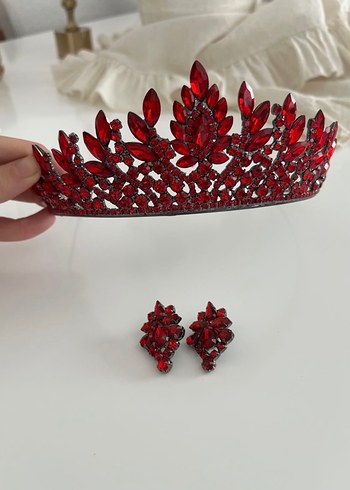 Kırmızı kına tacı ve küpesi - Görsel 5