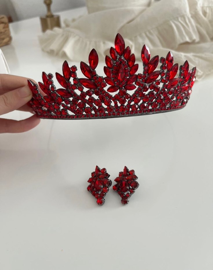 Kırmızı kına tacı ve küpesi - Görsel 5