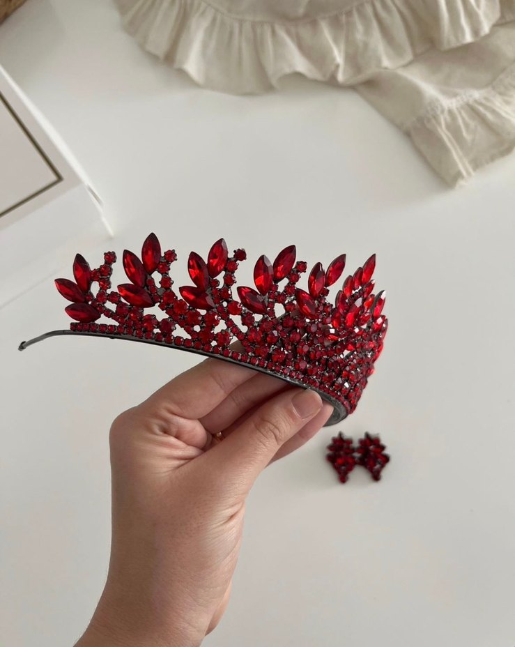 Kırmızı kına tacı ve küpesi - Görsel 2