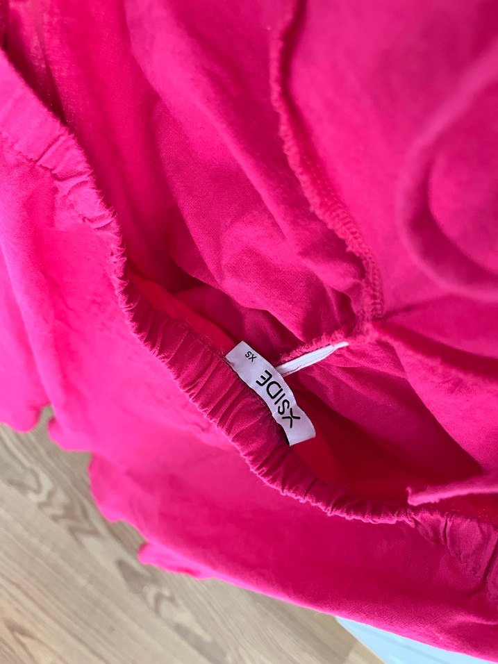 Pembe Fırfırlı Keten Mini elbise - Görsel 3