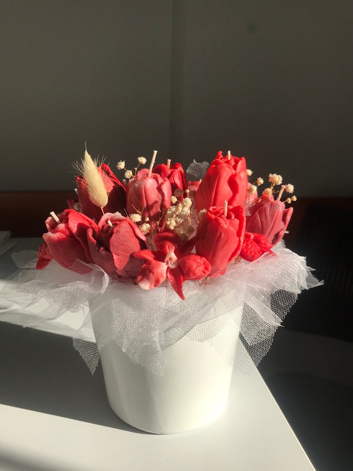 Pembe Tonlarında Dekoratif Mum Buketi - Görsel 2