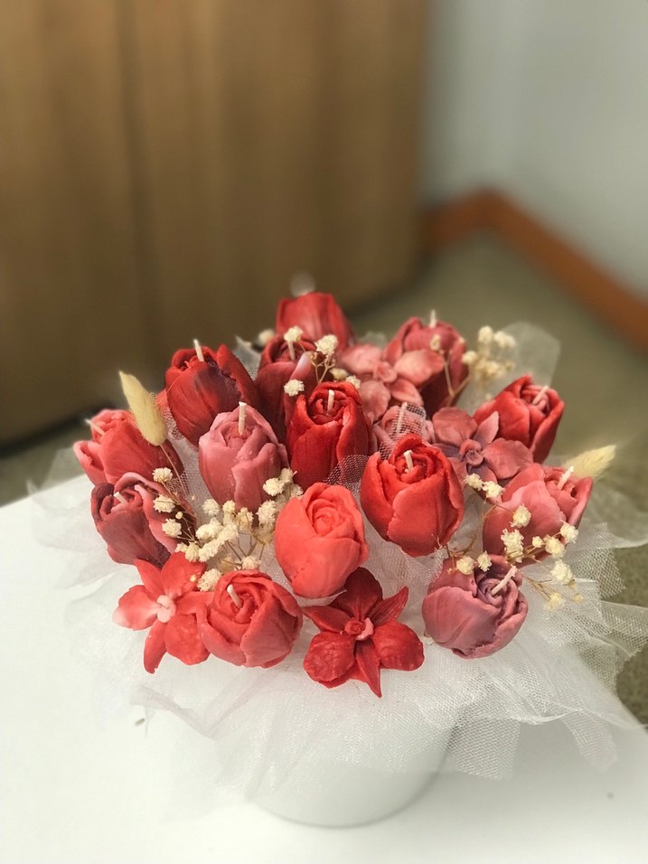 Pembe Tonlarında Dekoratif Mum Buketi - Görsel 5