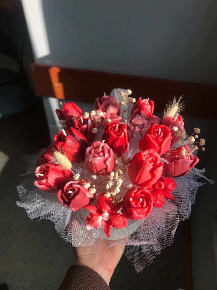 Pembe Tonlarında Dekoratif Mum Buketi - Görsel 4