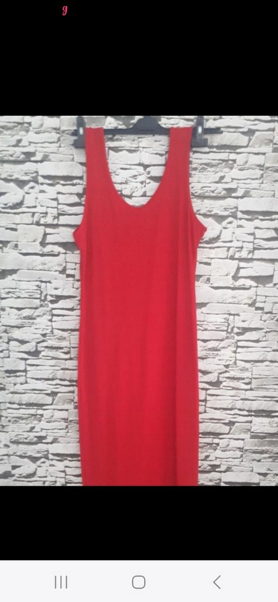 Kırmızı V Yakalı Uzun İnce fitili likrali Elbise - Görsel 2