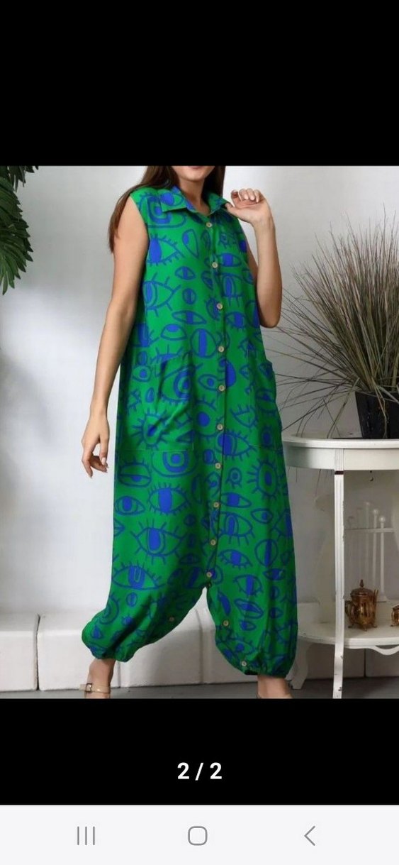 Yeşil Bohem Düğmeli Uzun Tulum - Görsel 2