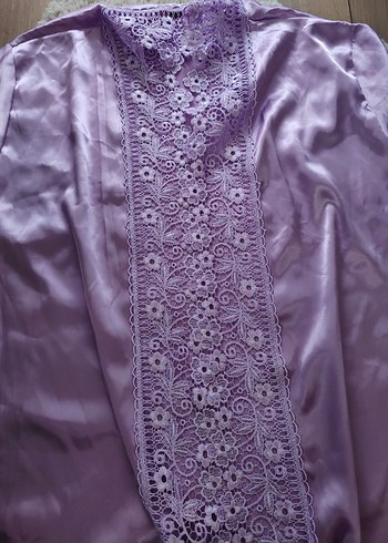 Uzun Kollu Mor Nakışlı Bohem Kadın Sabahlık - Görsel 2