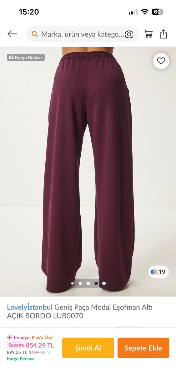 Bordo Geniş Paça Eşofman Altı - Görsel 3