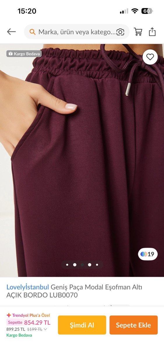 Bordo Geniş Paça Eşofman Altı - Görsel 2