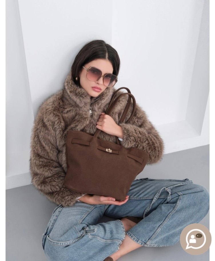 Kadın Bej Süet Kemerli Omuz Çantası - Görsel 2