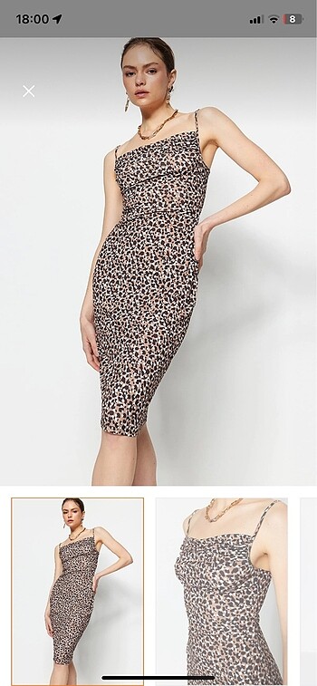 Leopar Desenli Degaje Yaka Elbise - Görsel 2