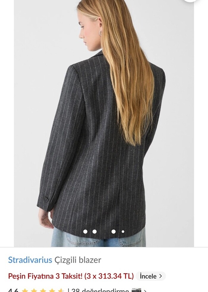 Stradivarius Gri Çizgili Blazer Ceket - Görsel 2