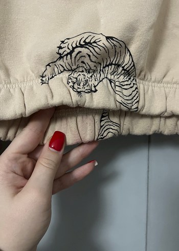 m Beden camel Renk Bej Baskılı Kadın Sweatshirt