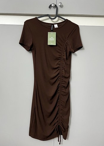 Kahverengi Drapeli Midi Elbise h&m