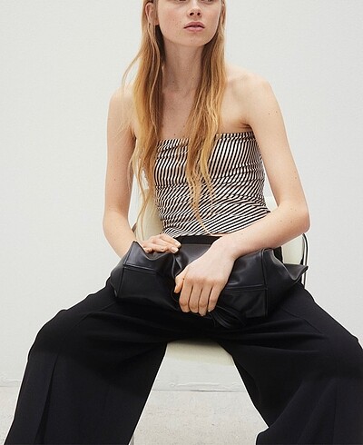 H&m çizgili straplez top