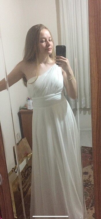 Dış çekim elbisesi beyaz helen model