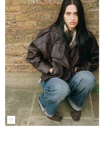 Kahverengi Deri Kadın Biker Ceket - Görsel 3