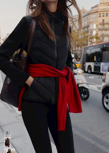 Siyah Fermuarlı Yüksek Yakalı Kadın Ceket - Görsel 3