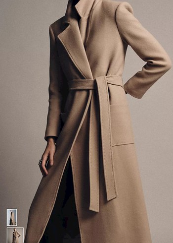 Camel Rengi Kadın Kemerli Yün Kaban - Görsel 2