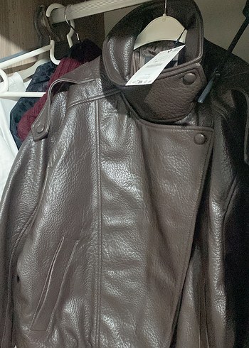 Kahverengi Deri Biker Ceket - Görsel 3