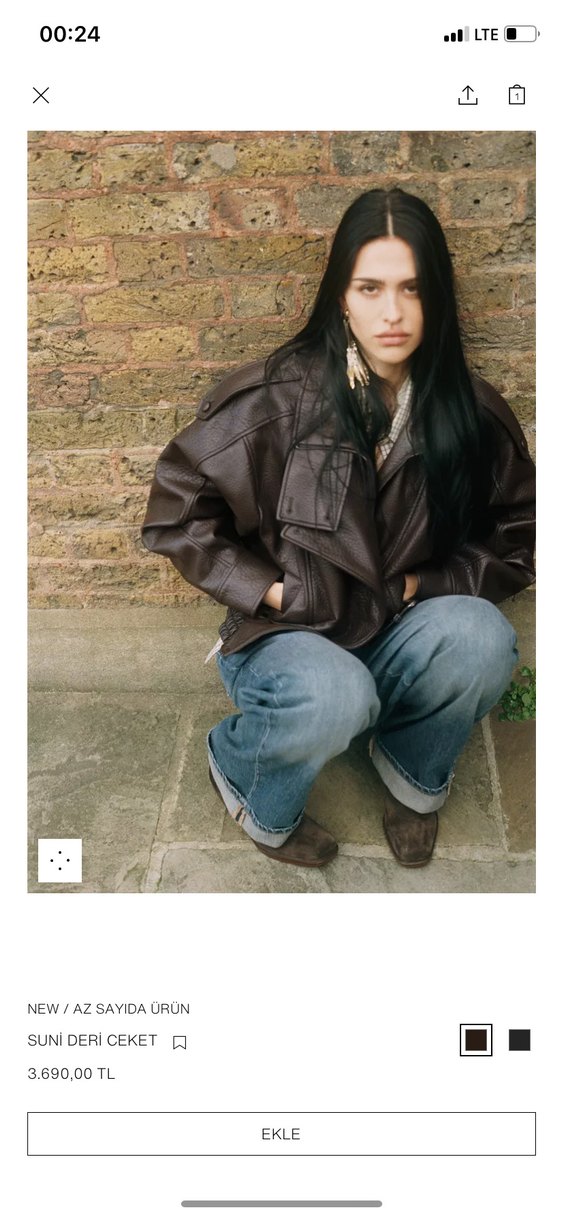 Kahverengi Deri Biker Ceket - Görsel 2