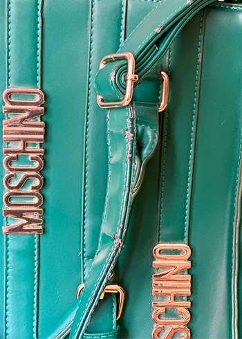 Yeşil Deri Moschino Fermuarlı Çanta - Görsel 3