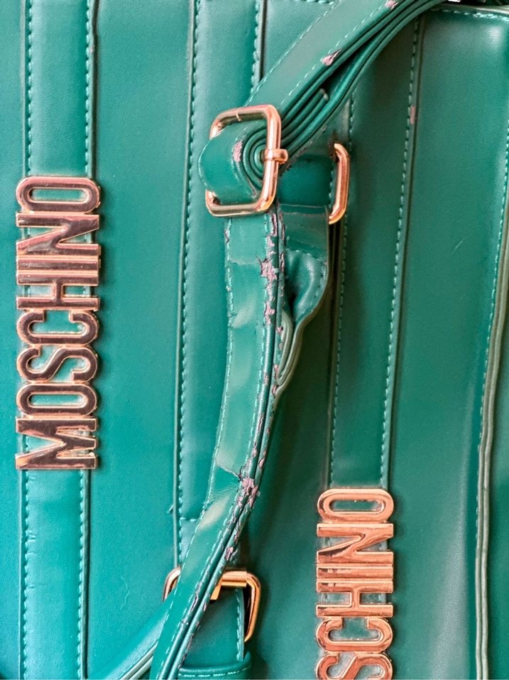 Yeşil Deri Moschino Fermuarlı Çanta - Görsel 3