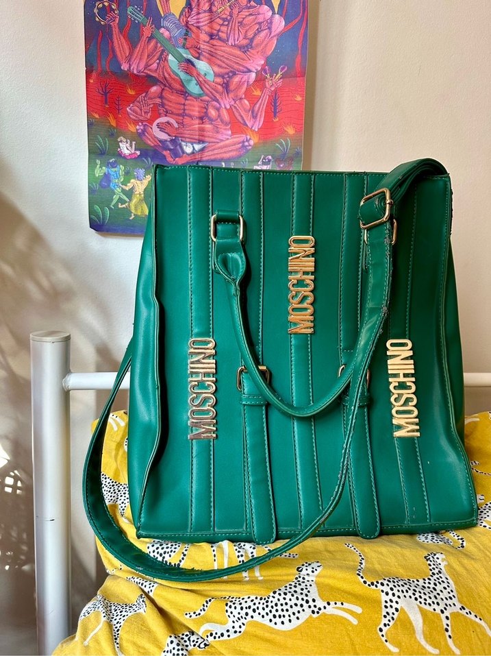 Yeşil Deri Moschino Fermuarlı Çanta - Görsel 2