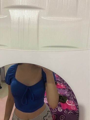 Zara lacivert crop önden bağlamalı
