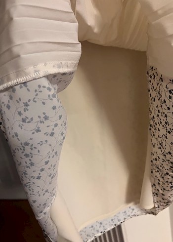 Yargıcı Yargıcı Beyaz Gri Desenli Pilili Uzun Etek