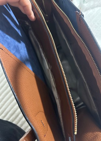 Klasik Şıklıkta Mavi-Taba Kadın Süet Çanta - Görsel 6