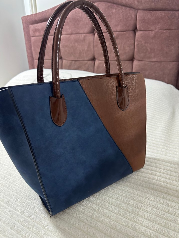 Klasik Şıklıkta Mavi-Taba Kadın Süet Çanta - Görsel 4