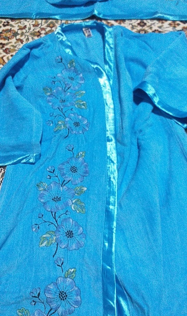 Nakışlı Uzun Mavi Bohem Kadın bornoz - Görsel 2