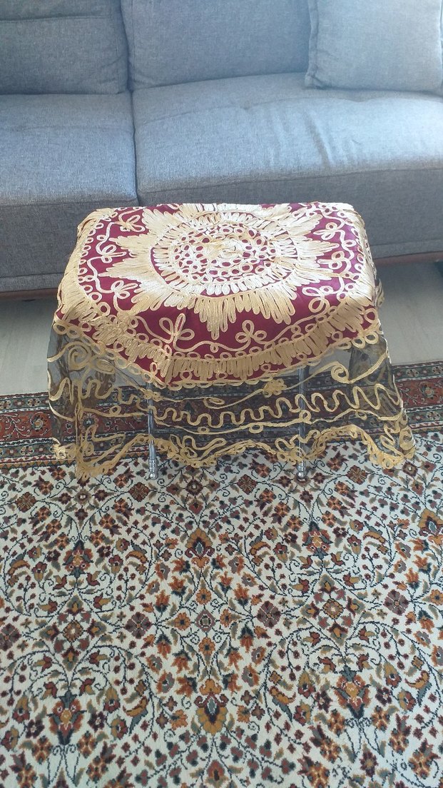 Bordo İşlemeli Bohem Masa Örtüsü - Görsel 3