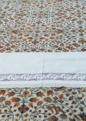 Bohem Mor Nakışlı Dantel Kenarlı Kumaş - Görsel 2