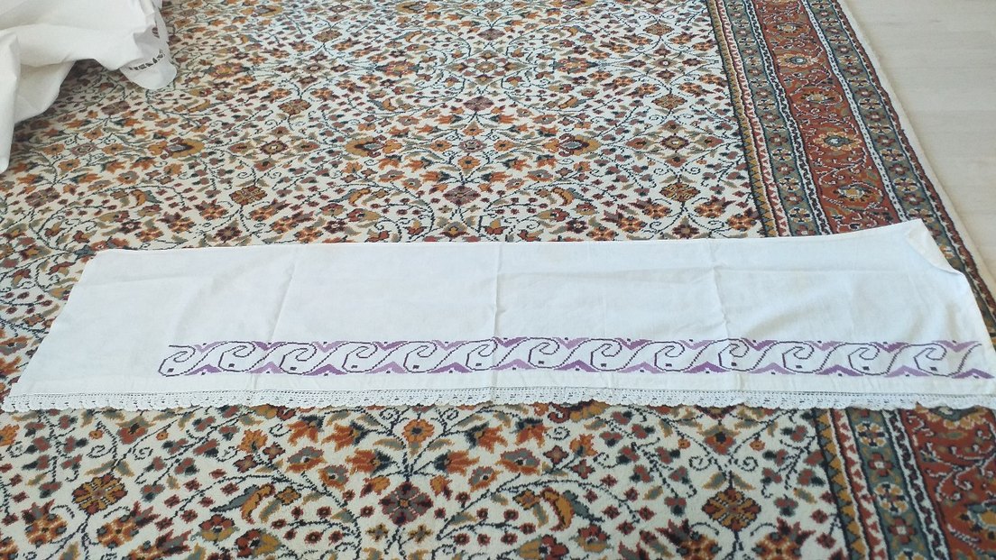 Bohem Mor Nakışlı Dantel Kenarlı Kumaş - Görsel 2