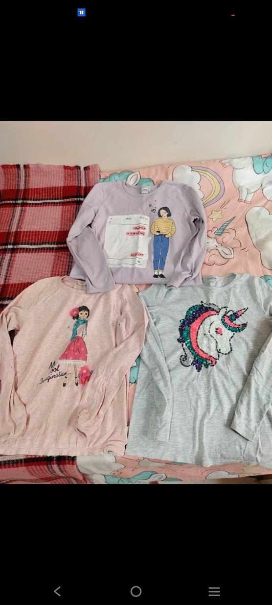 Beyaz Baskılı Uzun Kollu Kız Gömlek - Görsel 3