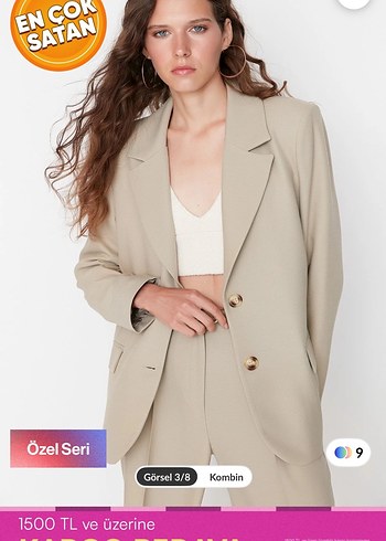 vizon Kadın Düğmeli Normal Boy Blazer Ceket