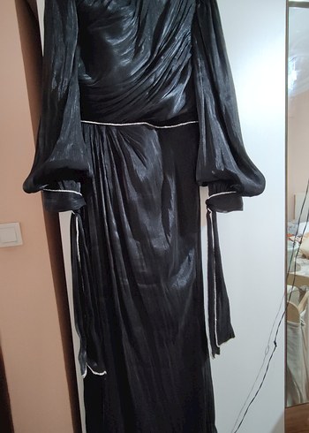 Uzun Siyah Tesettür Abiye - Görsel 2