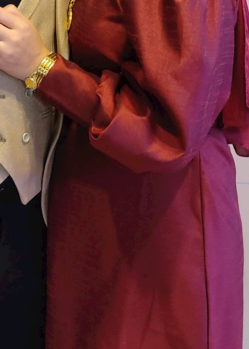 Bordo Uzun Kol Detaylı Kemerli Elbise - Görsel 3