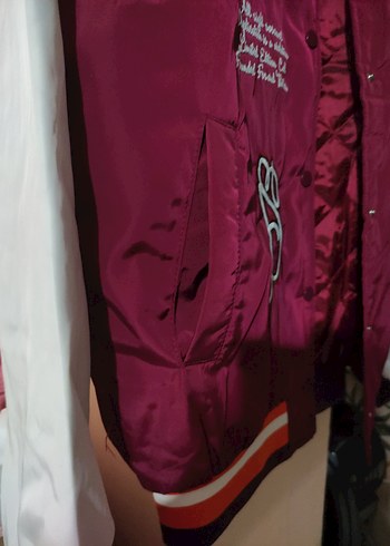 Bordo Baskılı Uzun Kollu Bomber Ceket - Görsel 3