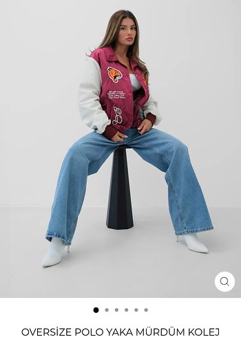 Bordo Baskılı Uzun Kollu Bomber Ceket - Görsel 4