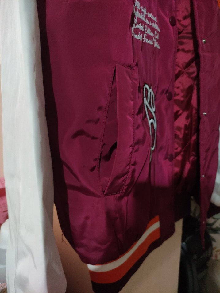 Bordo Baskılı Uzun Kollu Bomber Ceket - Görsel 3