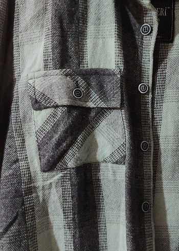 Gri Düğmeli Uzun Kollu Kadın Gömlek - Görsel 4