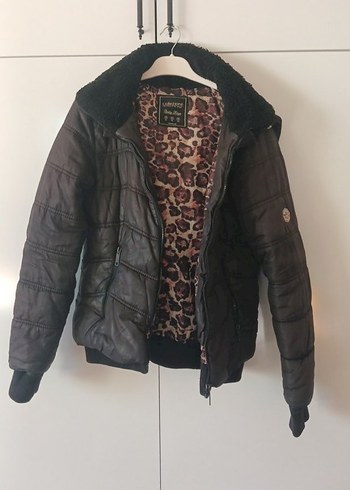 Kahverengi Leopar Desenli Kürklü Kadın Ceket