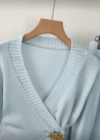 Mavi Düğmeli Triko Kadın Takım - Görsel 4