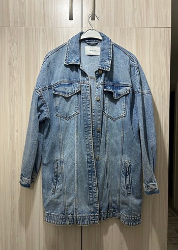 Düğmeli Geniş Kesim Midi Kot Ceket - Görsel 4