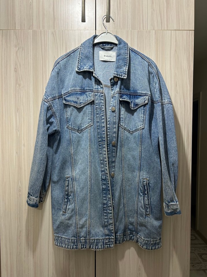 Düğmeli Geniş Kesim Midi Kot Ceket - Görsel 4