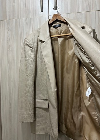 Bej Deri blazerCeket - Görsel 3