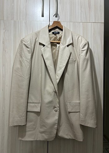 Bej Deri blazerCeket - Görsel 2