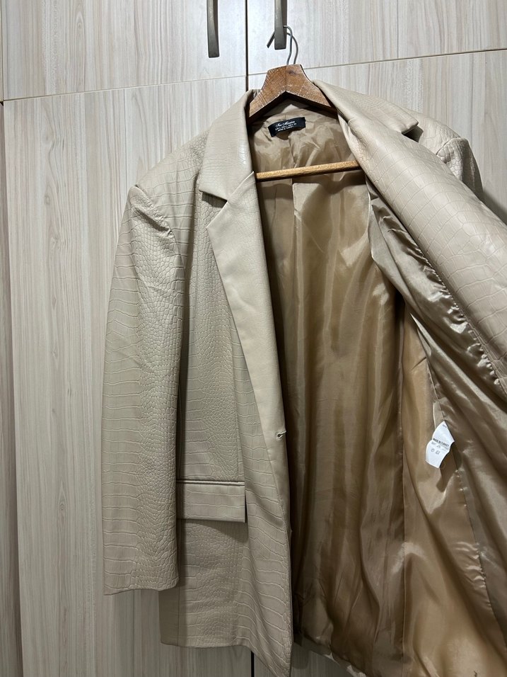 Bej Deri blazerCeket - Görsel 3